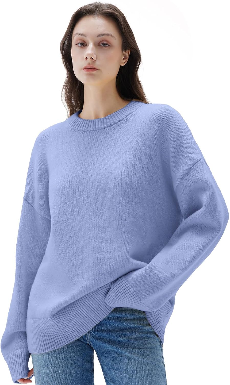 Cashmere Blend Oversized Crew Neck Sweater for Women