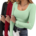 Ekouaer Womens 3 Pack Long Sleeve Ribbed Square Neck Tops - Thermal