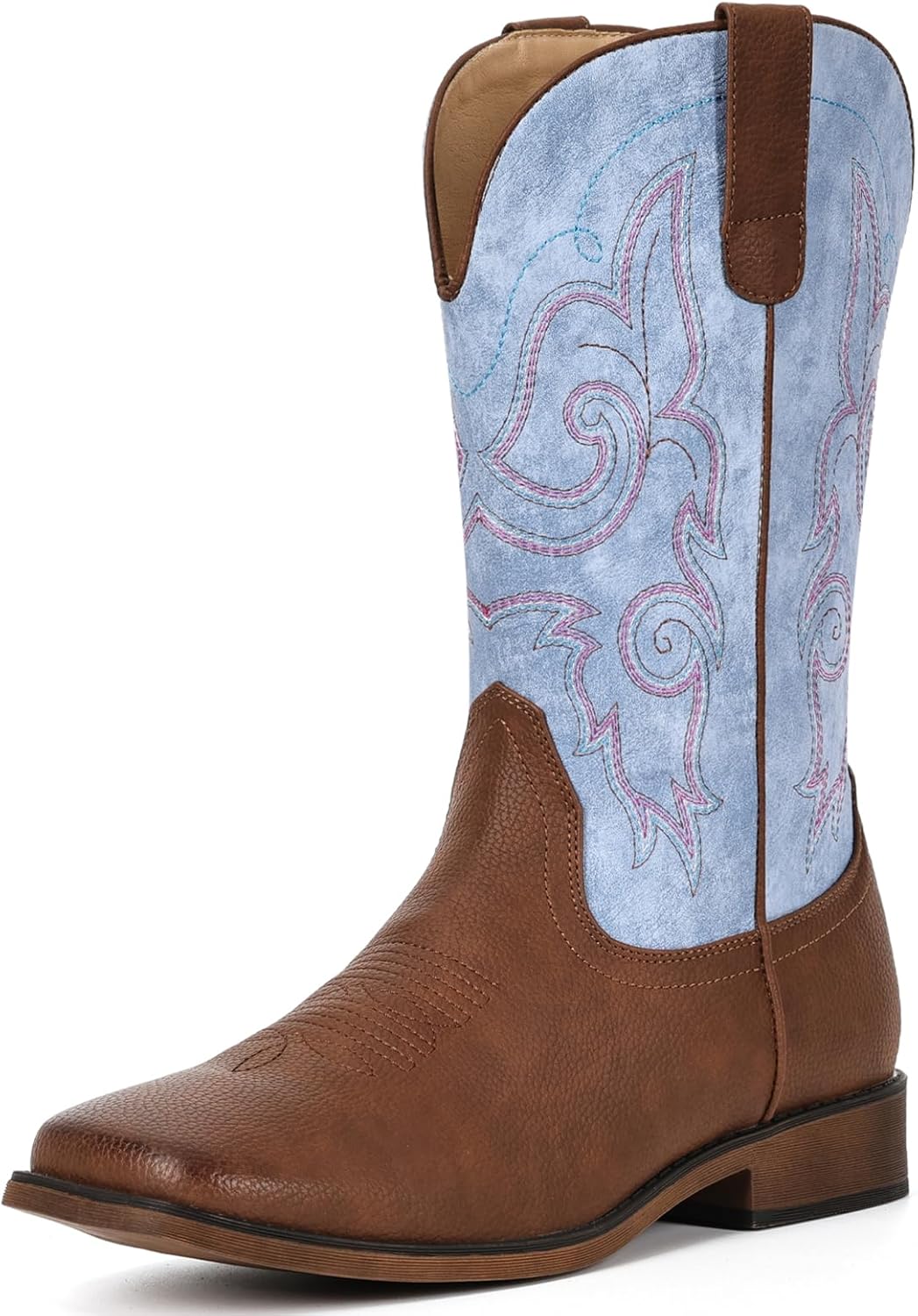 IUV Cowboy Boots for Women - Stylish Square Toe Mid Calf Boots