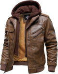 HOOD CREW Mens Casual Stand Collar PU Faux Leather Zip-Up Jacket