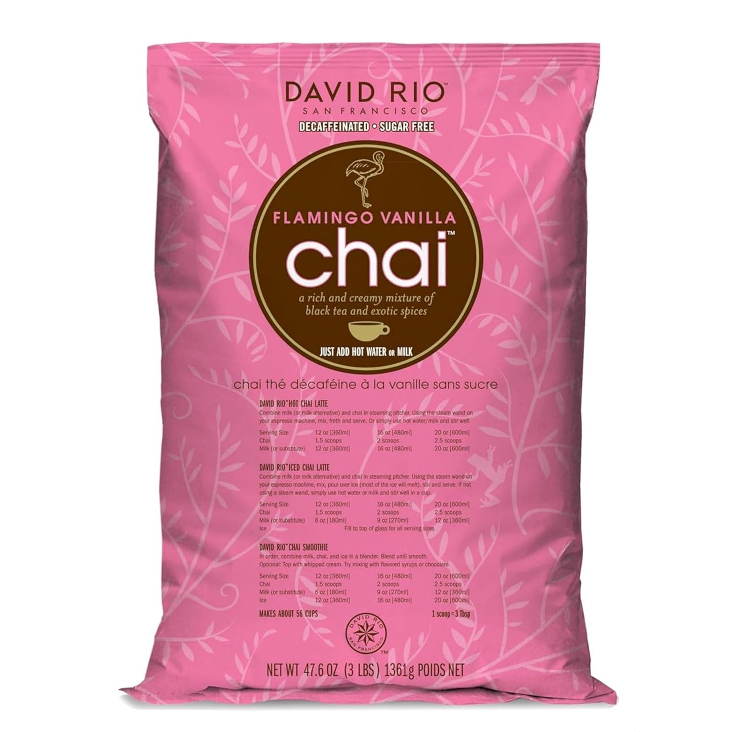 Flamingo Vanilla Decaffeinated Chai Tea Latte Mix, 48 Oz