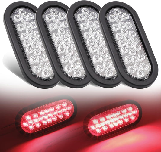 6 Inch Clear Lens Red Light 24 LED Oval Flash Break Marker Bulb