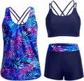 Blue Leaf 3-Piece Tankini Swimsuit for Women - Tummy Control Set