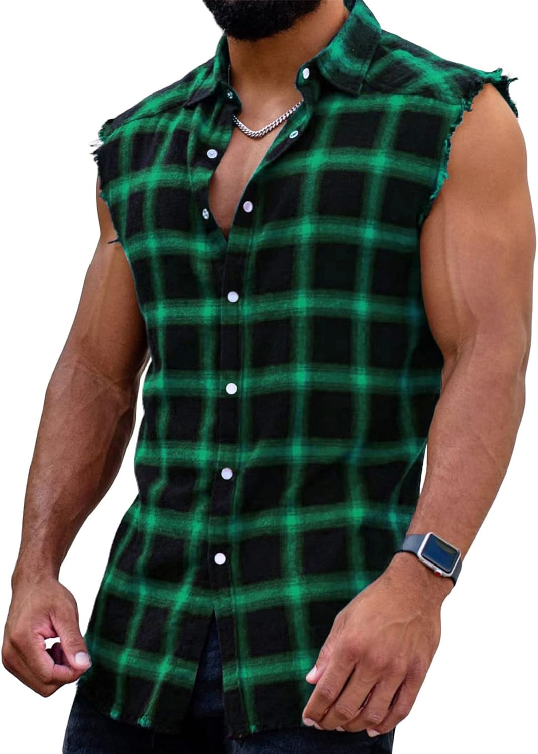 Men's Sleeveless Flannel Plaid Shirts for Casual Summer Style