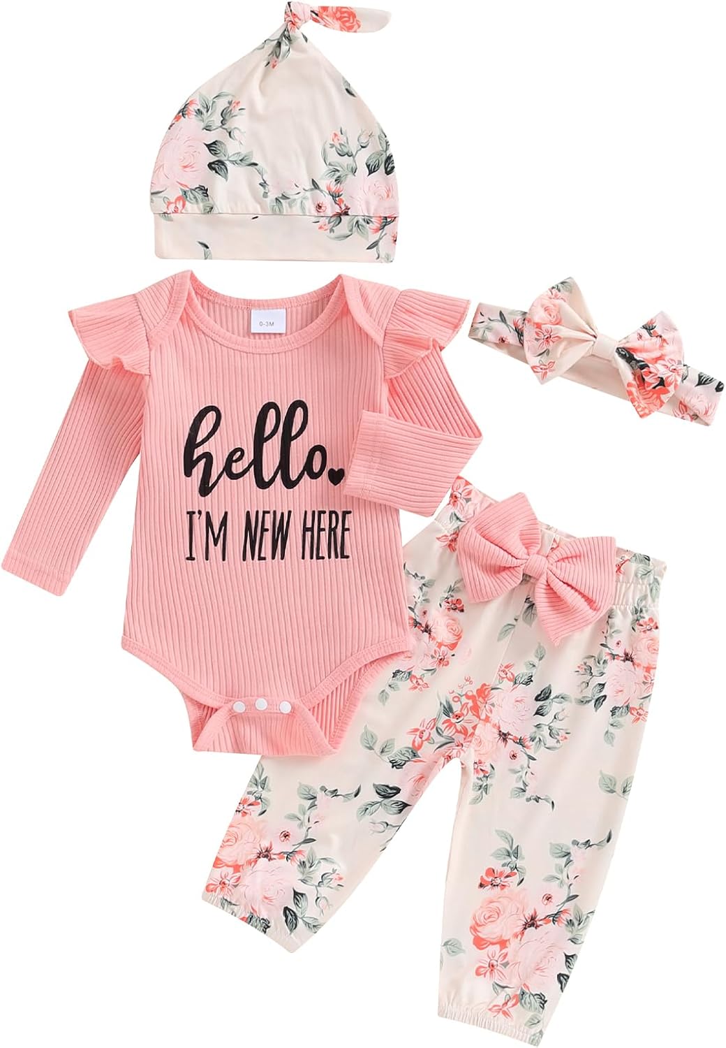 Cute Ruffle Romper & Floral Pants Set for Newborn Girl