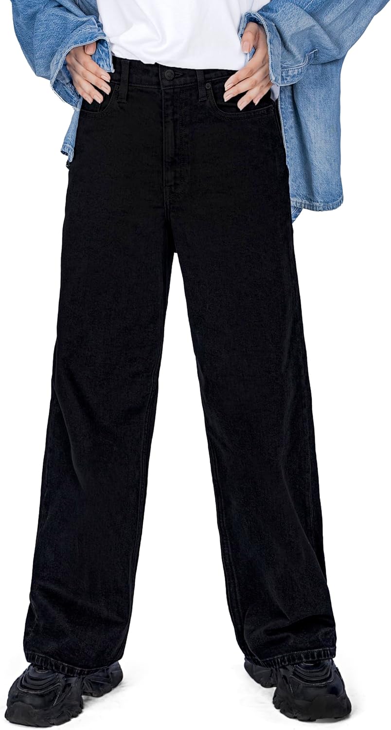 Women High Rise Loose Straight Jeans with Wide Leg Design