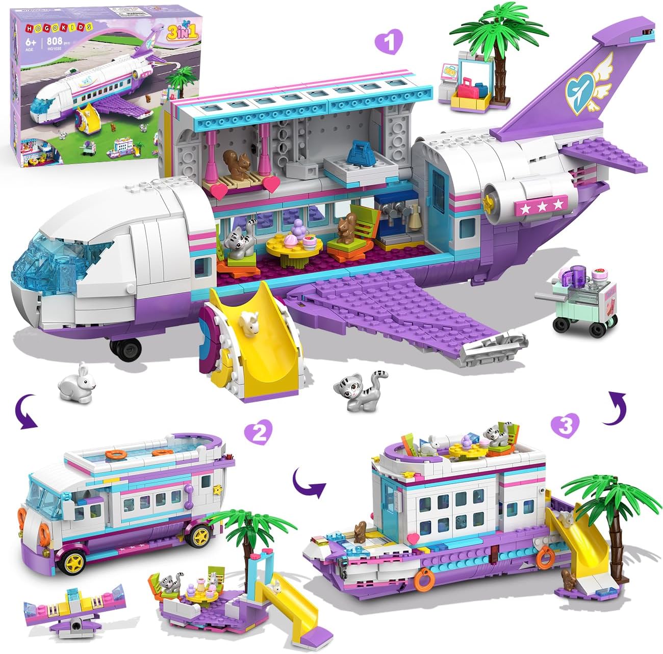 HOGOKIDS 3-in-1 Friends Airplane Building Toy Set for Kids