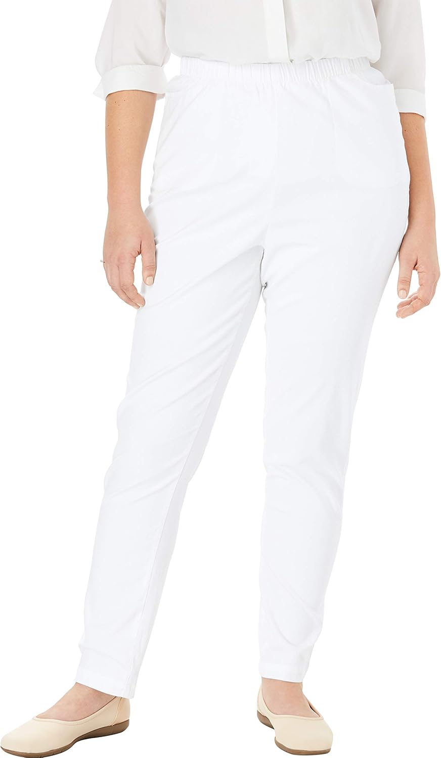 Woman Within Plus Size Straight Leg Elastic Waist Stretch Jeans