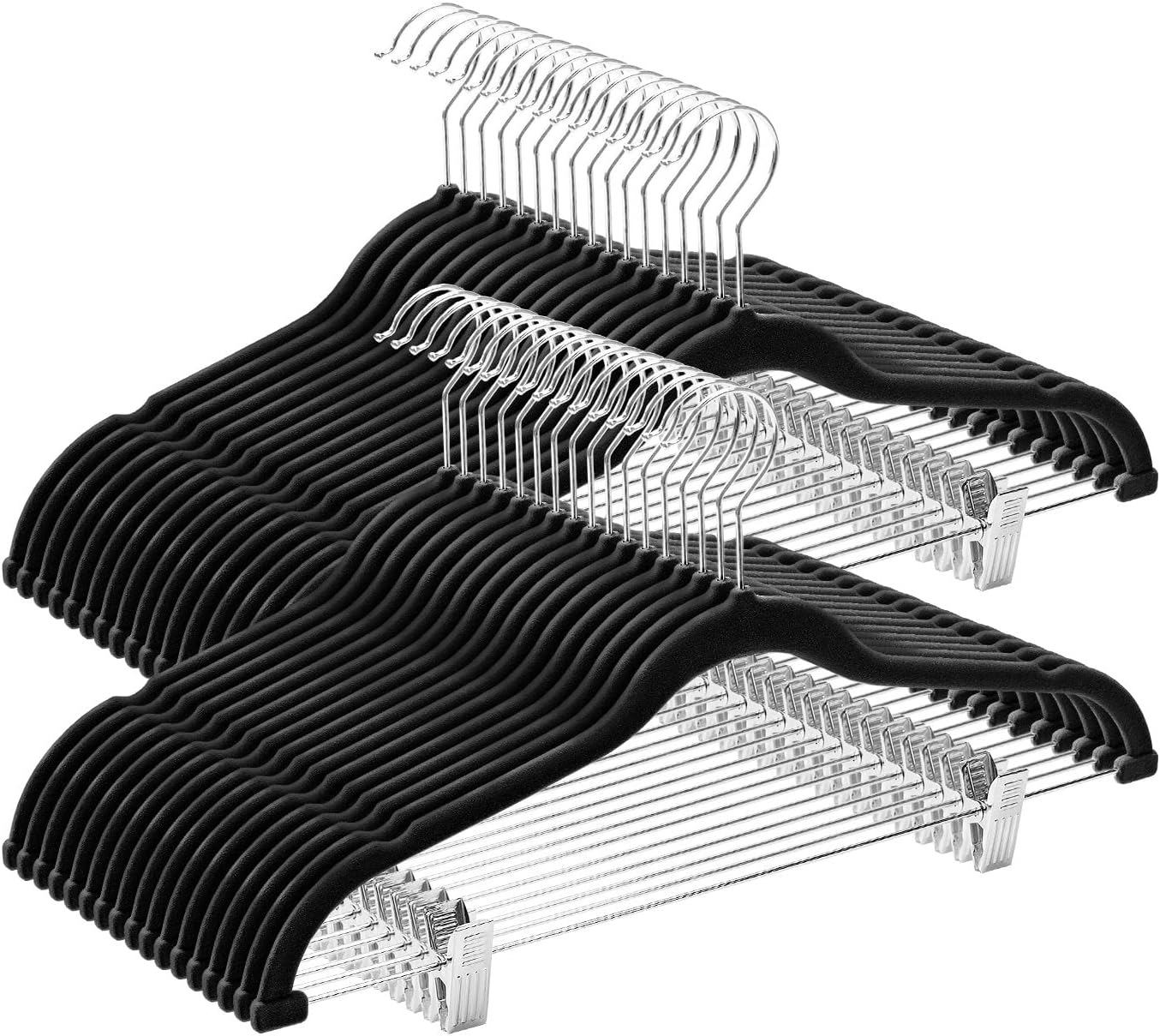 Cozymood Velvet Pant Hangers Set of 36 Non Slip Clips Black