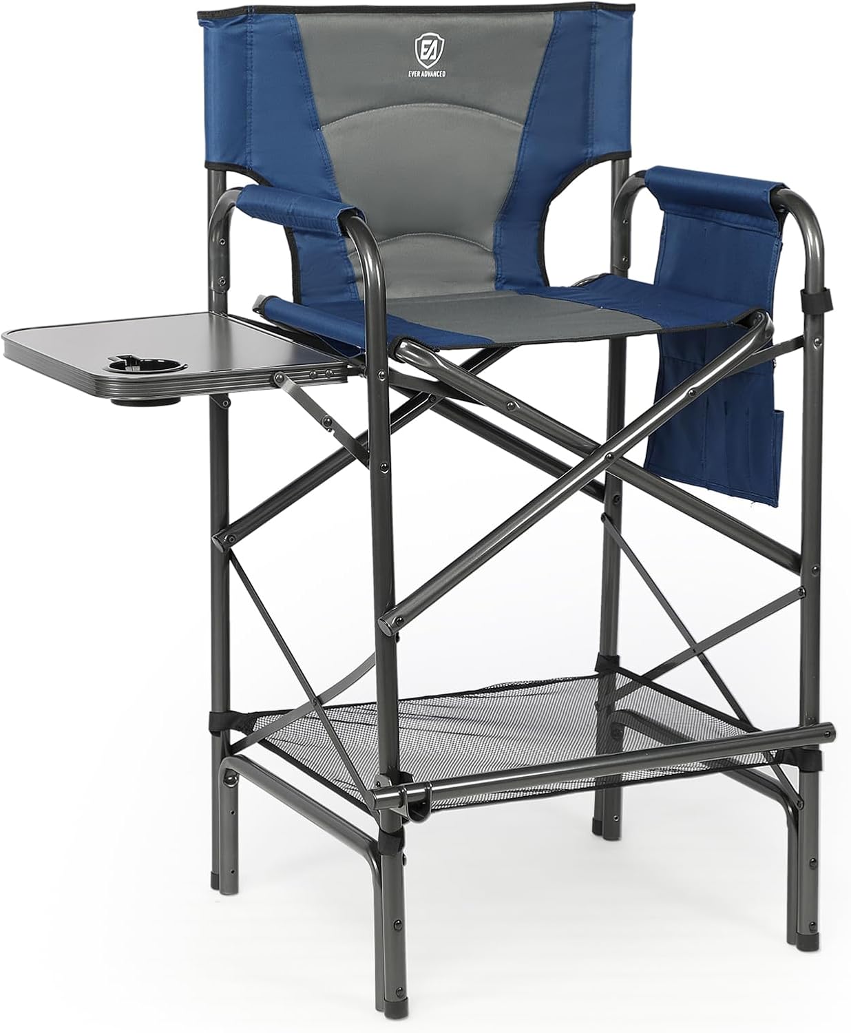 Director's Chair: Tall Foldable, Sturdy, 350lbs (Blue/Grey)