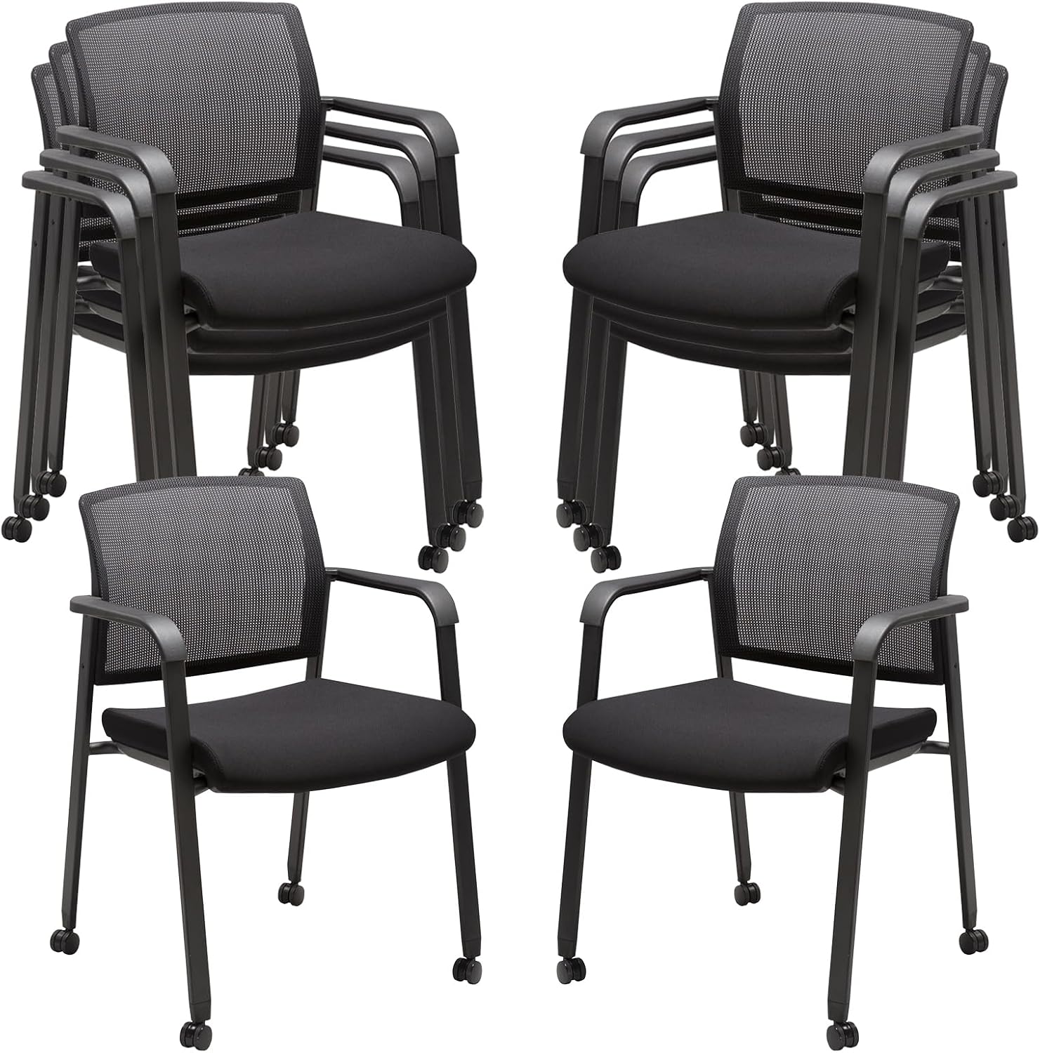 CLATINA Mesh Back Guest Reception Arm Chairs with Wheels, 8PK