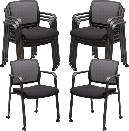 CLATINA Mesh Back Guest Reception Arm Chairs with Wheels, 8PK