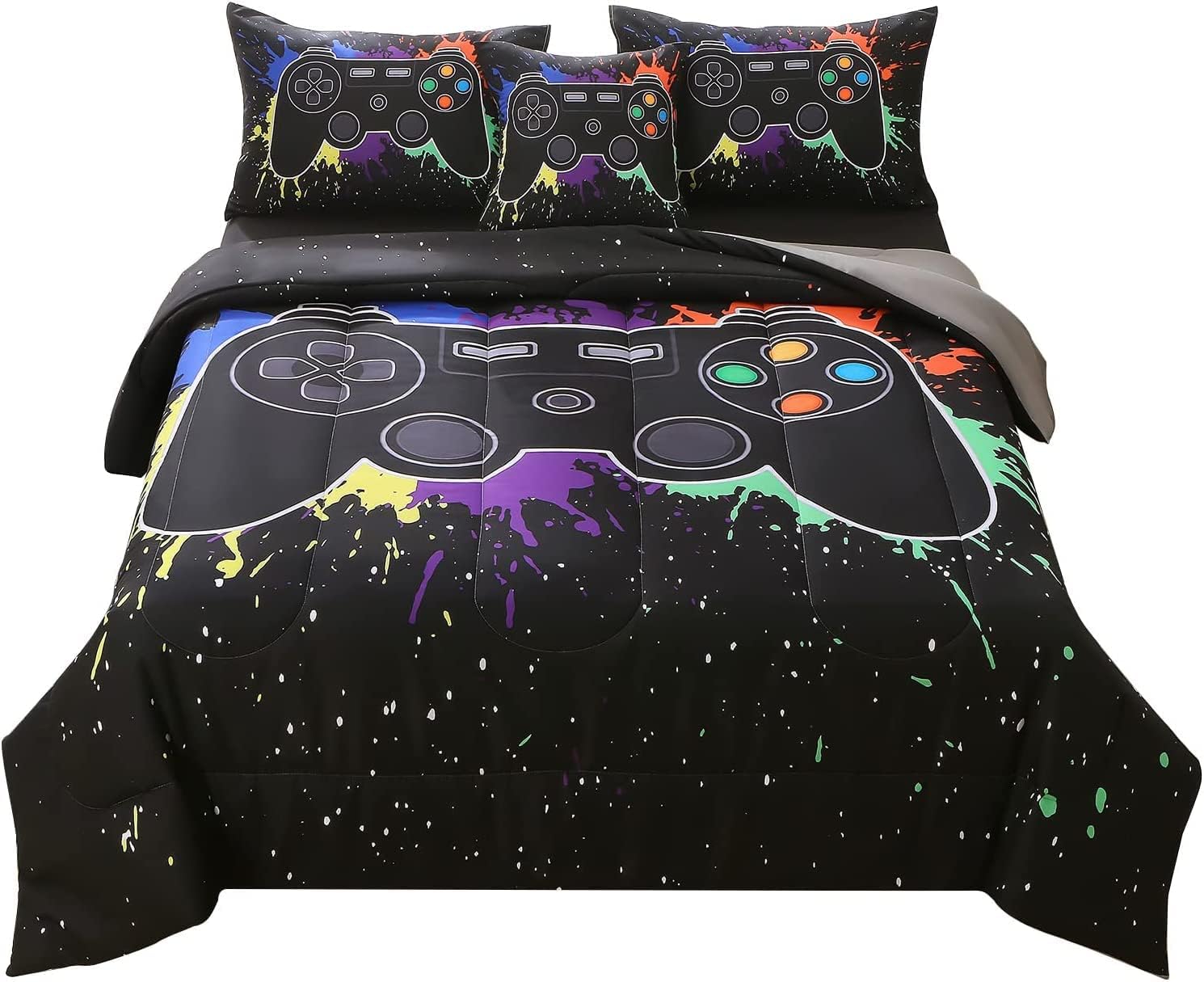 JQinHome Queen Gamer Comforter Set - 6 Piece Bed in A Bag