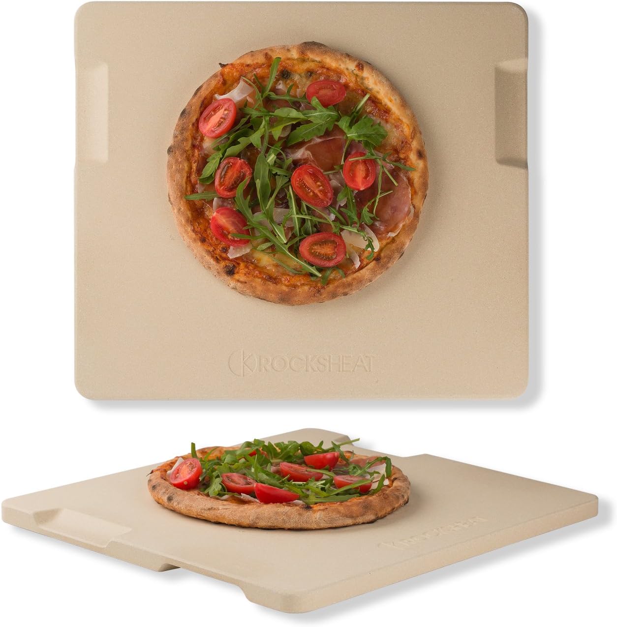 Large Rectangular Pizza Stone with Built-in Handles for Baking