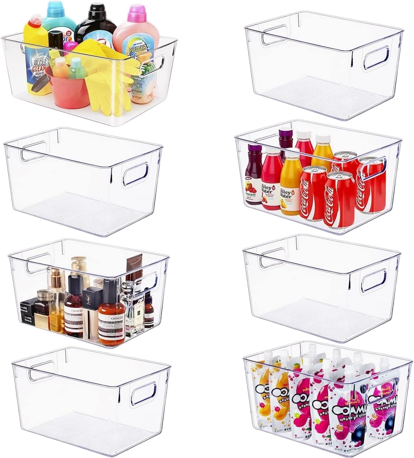 Set of 8 Large Clear Plastic Storage Bins for Easy Organization
