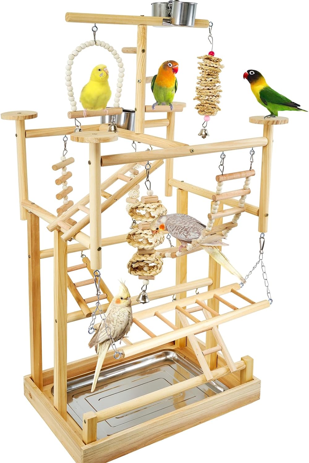 Bird Playground Natural Wood Parrot Playstand with Perches