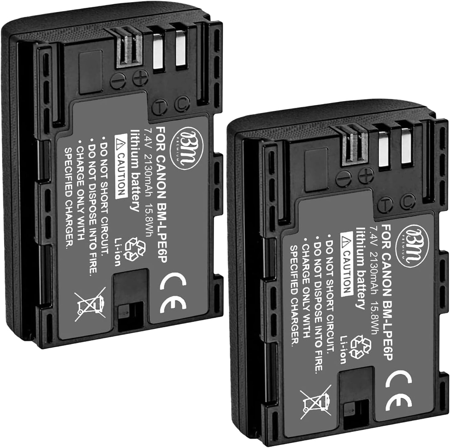 High Capacity LP-E6P Batteries for Canon Cameras - 2 Pack