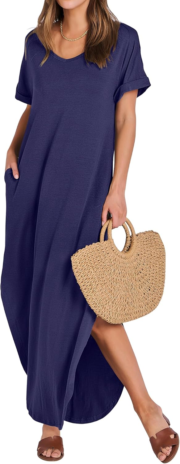 Oversized Casual Loose Summer Maxi Dress for Women - V Neck