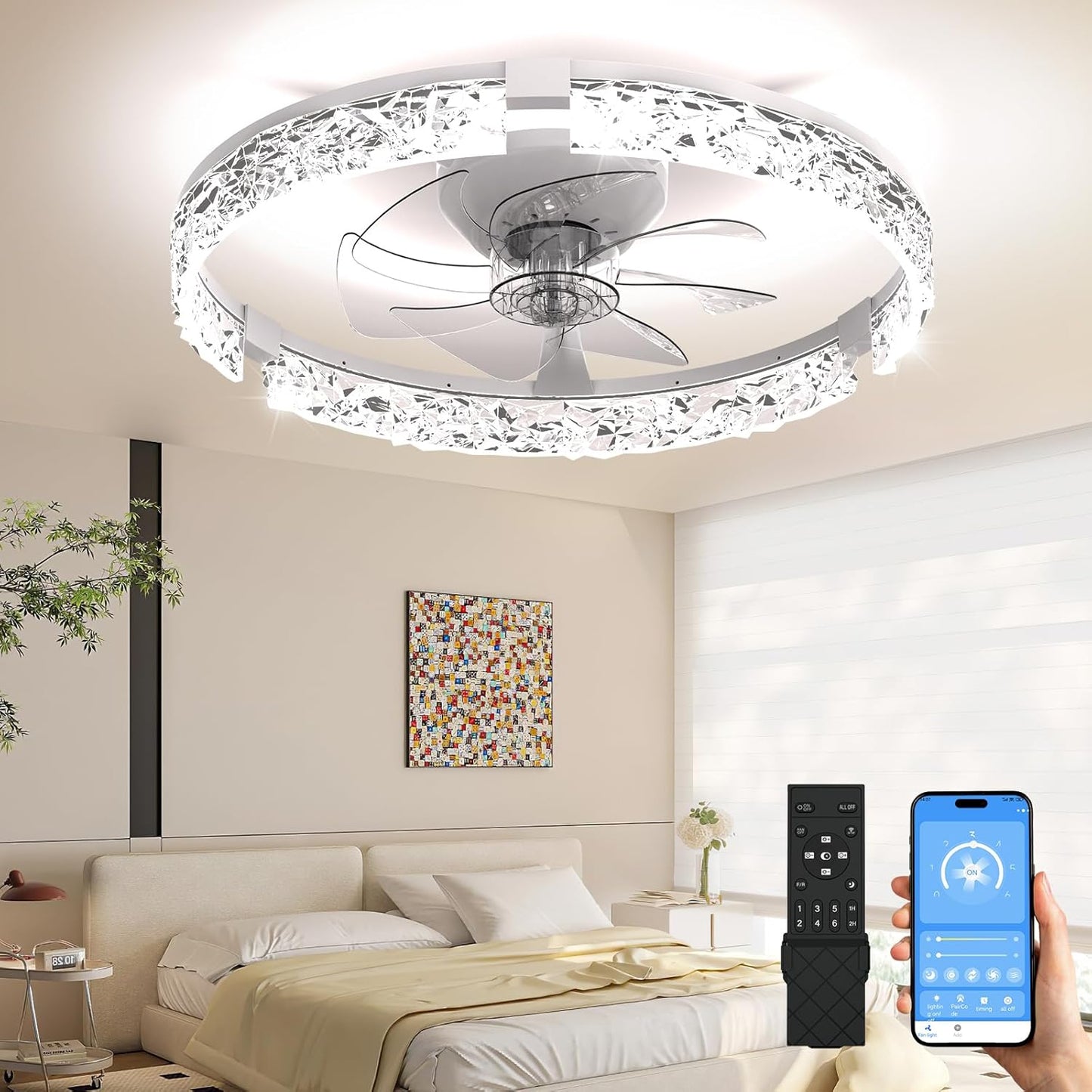 AIKVSXER Ceiling Fans with Lights: Modern Low Profile Fandelier