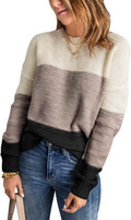 Color Block Crewneck Sweater Pullover for Women - Soft, Lightweight