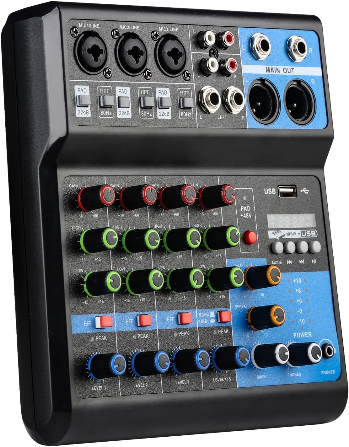 5 Channel Audio Mixer with Bluetooth and USB Interface for Streaming