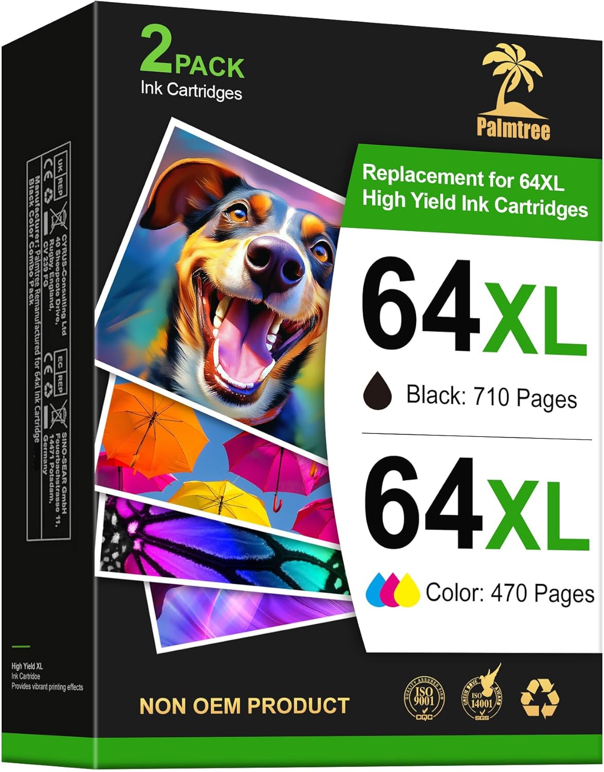 Palmtree Remanufactured 64XL Ink Cartridge Combo Pack for HP