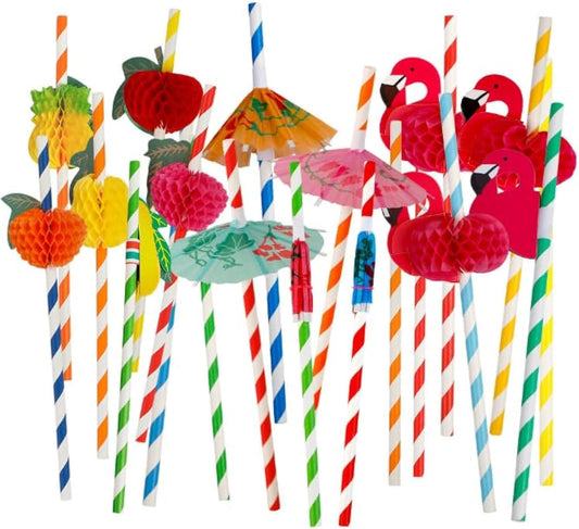 Summer Vibes: 50pcs Flamingo Fruit Paper Straws by Nenluny