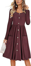 KILIG Women's Long Sleeve Casual Midi Dress with Pockets - Comfortable