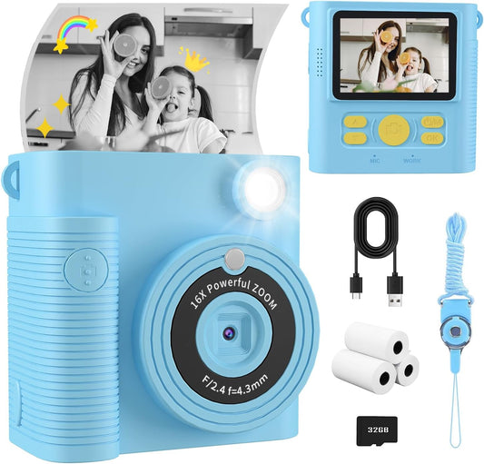 Instant Print Camera for Kids, HD Photos, 32GB SD Card, Fun Gift - FKATEEN