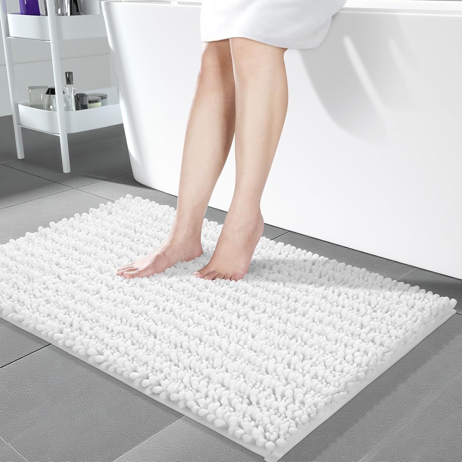 Yimobra Long Bathroom Rugs Non Slip Washable Chenille Mat