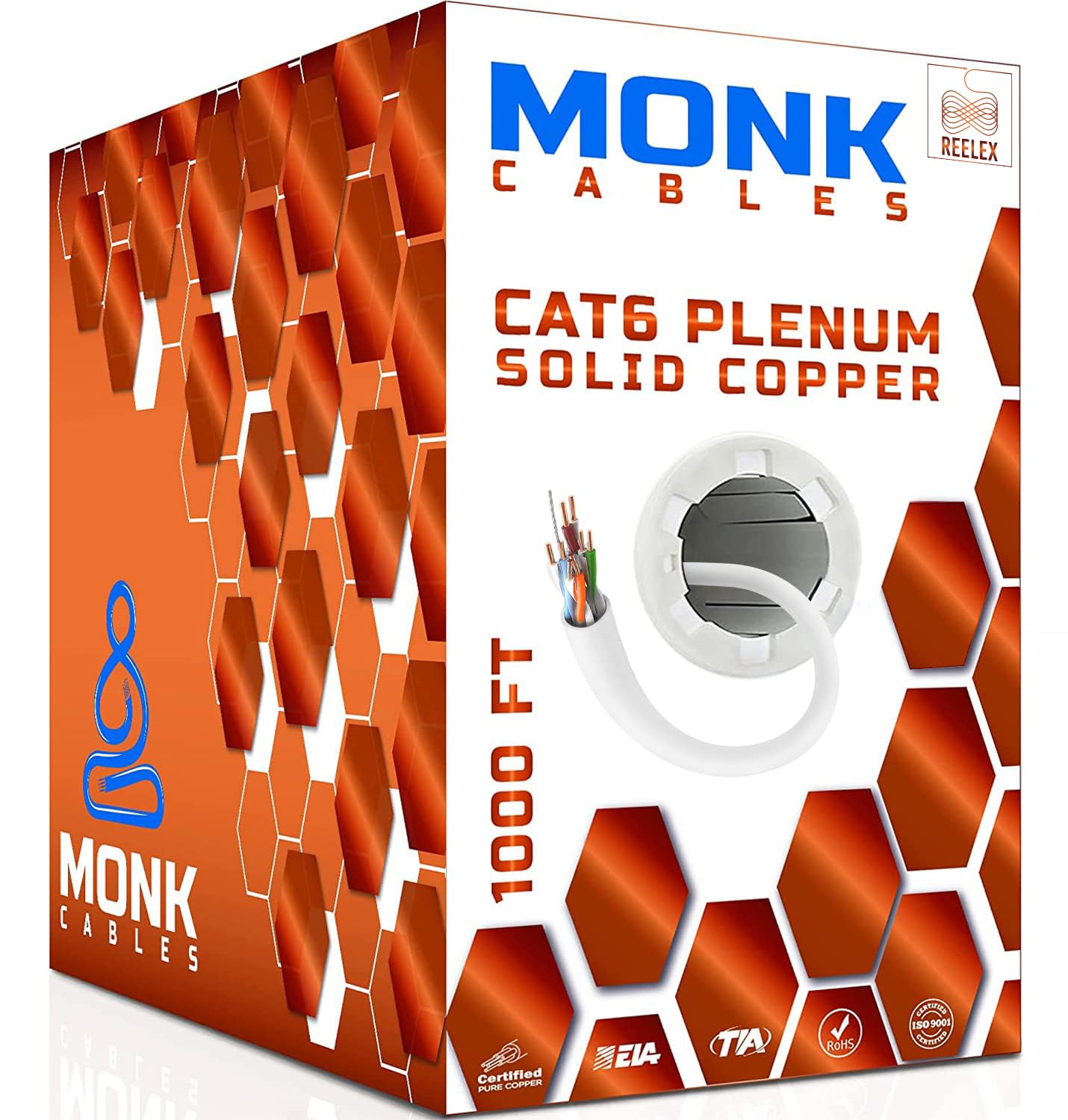 CAT6 Plenum Cable 1000ft - 100% Pure Copper for Superior Performance