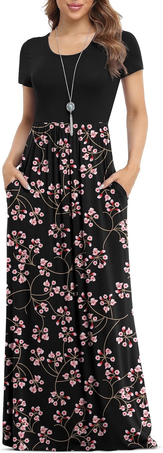 VIISHOW Women's Short Sleeve Maxi Dresses with Pockets for Casual Wear