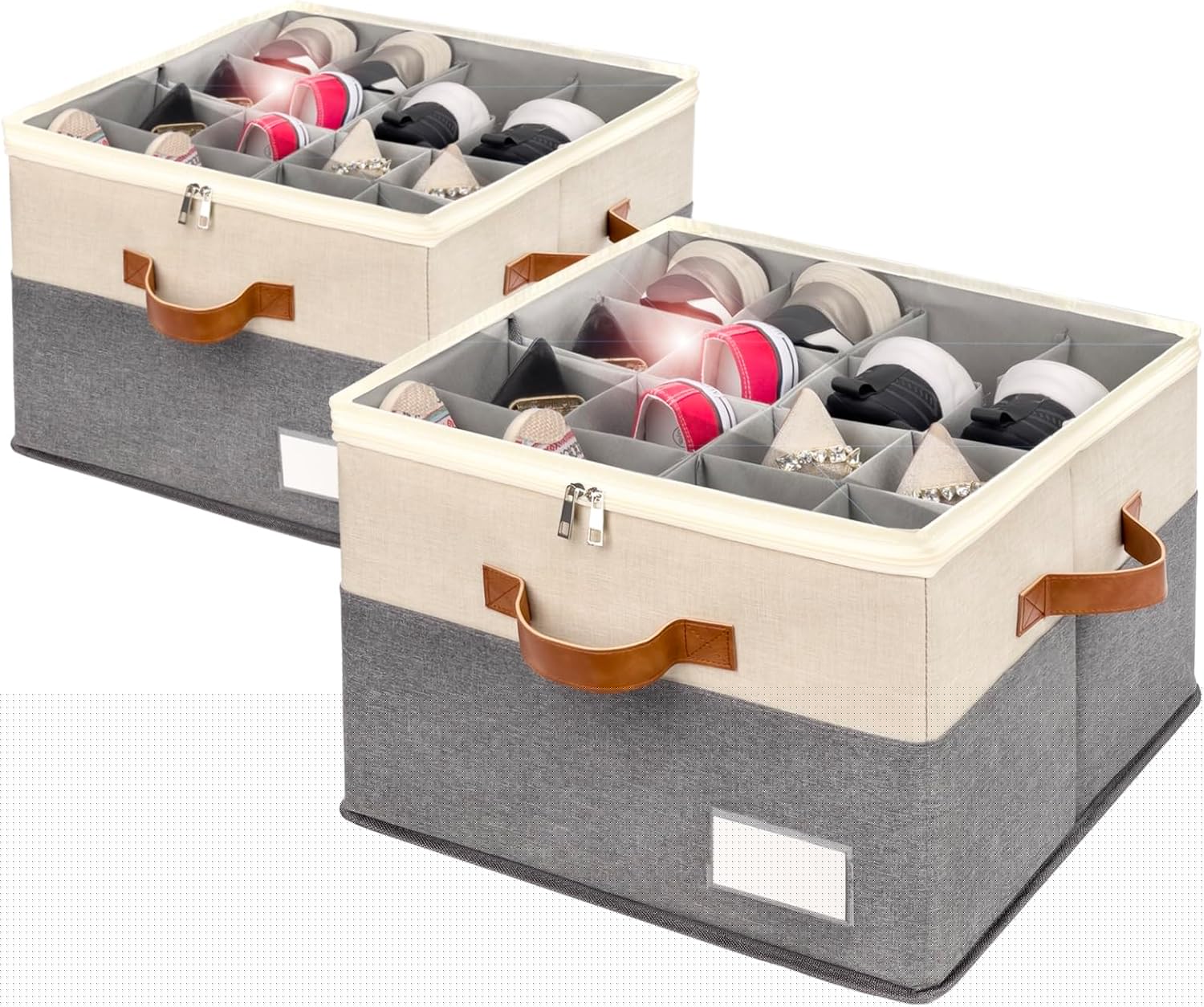 Shoe Organizer for Closet - Foldable Storage Bins with Clear Cover