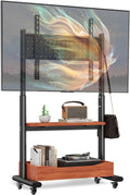 Mobile TV Cart Rolling TV Stand with Large Storage Cabinet - Portable