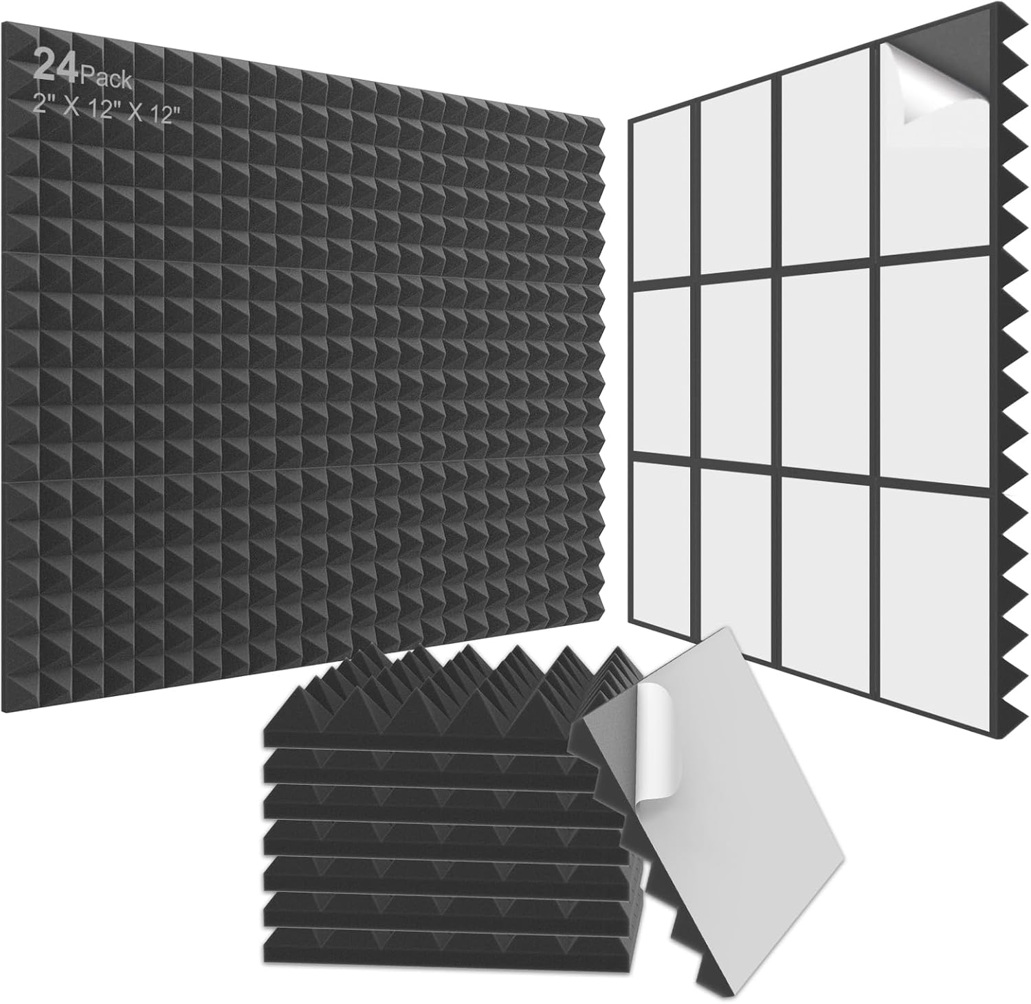 JBER 24Pack Pyramid Sound Proof Foam Panels for Acoustic Treatment