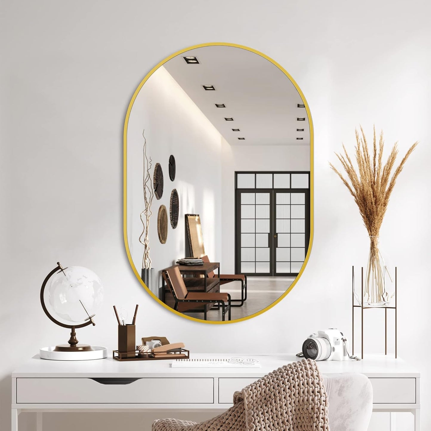 Modern Gold Oval Bathroom Mirror for Wall - 36ft'x24ft' Design