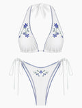 Triangle Multiway Fishnet Tie Side Bandeau Halter Bikini Set Women's