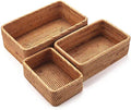 Natural Rattan Storage Baskets Set of 3 - Rectangular Woven Fruit