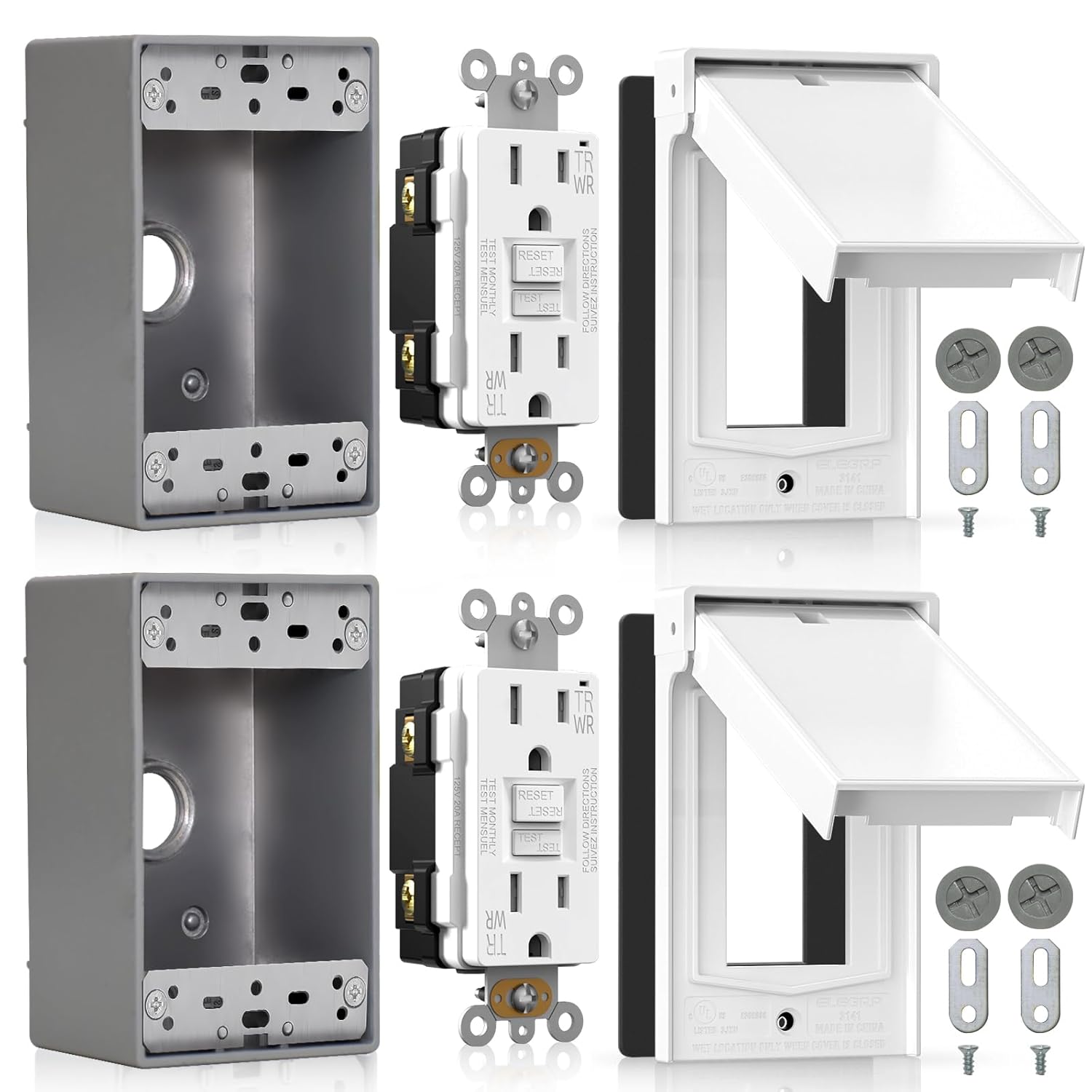 ELEGRP Outdoor GFCI Outlet Kit with Weatherproof Cover and Box