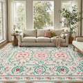 Pink Floral Rug for Living Room Bedroom - Vintage Boho Style