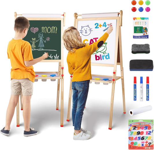 Kids Wooden Art Easel with Adjustable Height for Creative Play