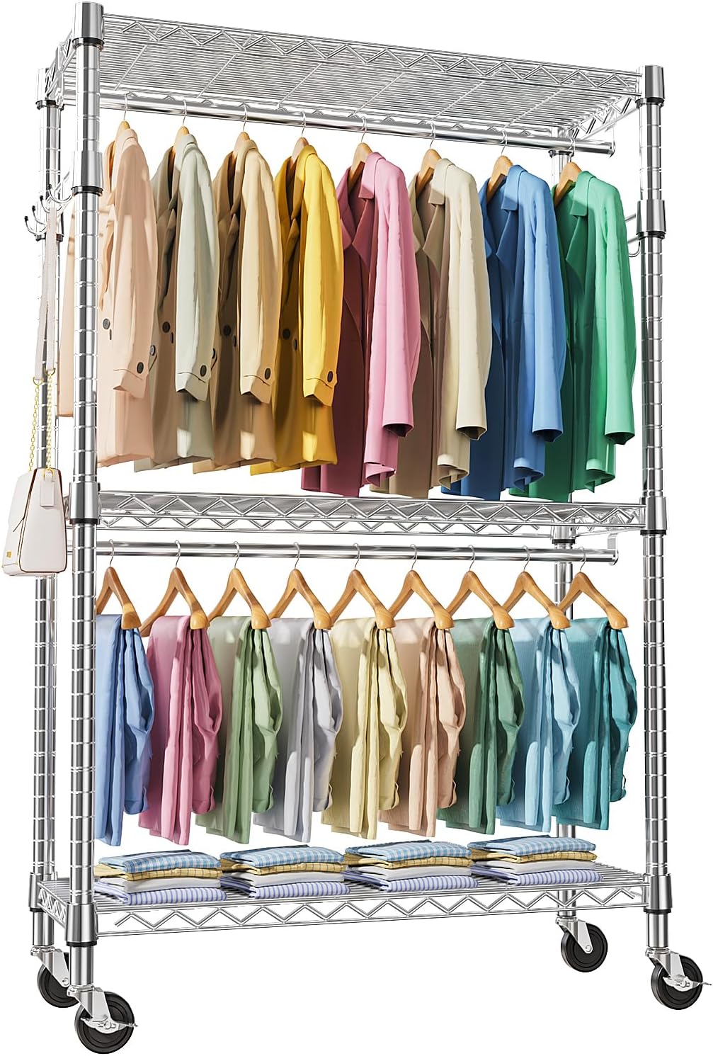 Heavy Duty Rolling Garment Rack with Adjustable Shelving and Wheels