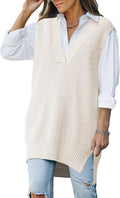 Kisscynest Women's Oversized V Neck Knitted Sweater Vest - Layering