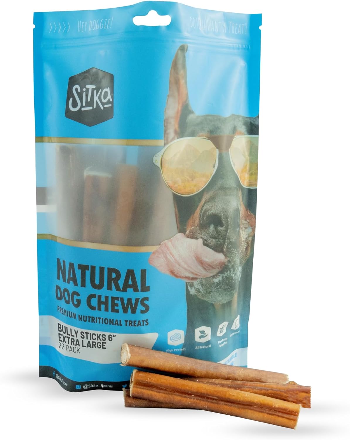 Sitka Farms Bully Sticks XL 6 inch Premium Treats for Dogs