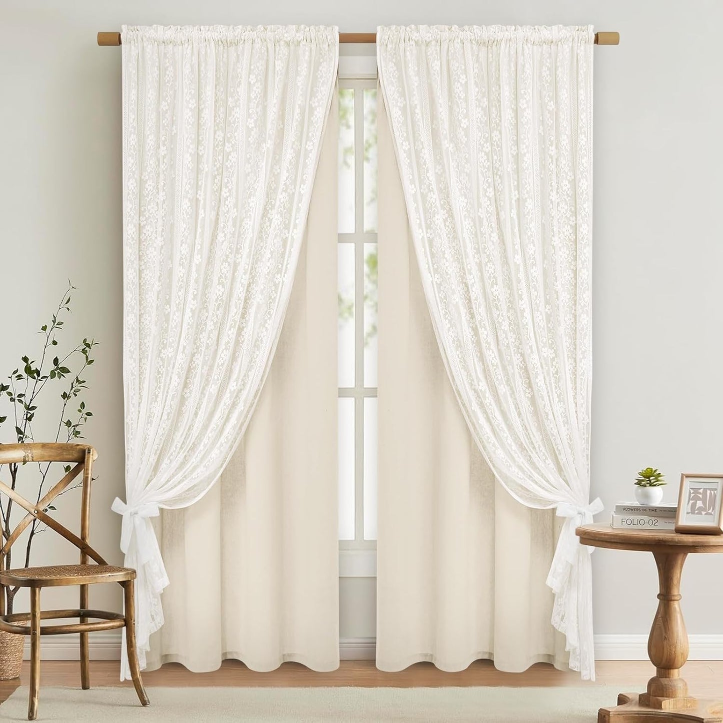 ASPMIZ Linen Curtains for Bedroom - Double Layered Boho Drapes