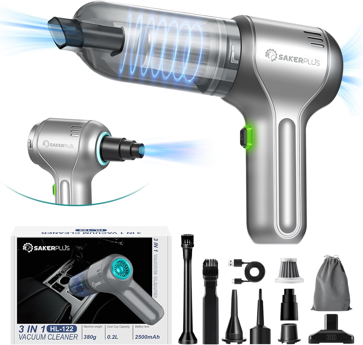 SakerPlus Wireless Car Vacuum - Powerfully Portable!