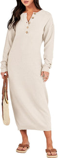 ANRABESS Waffle Knit Midi Sweater Dress - Cozy Oversized Fall Staple