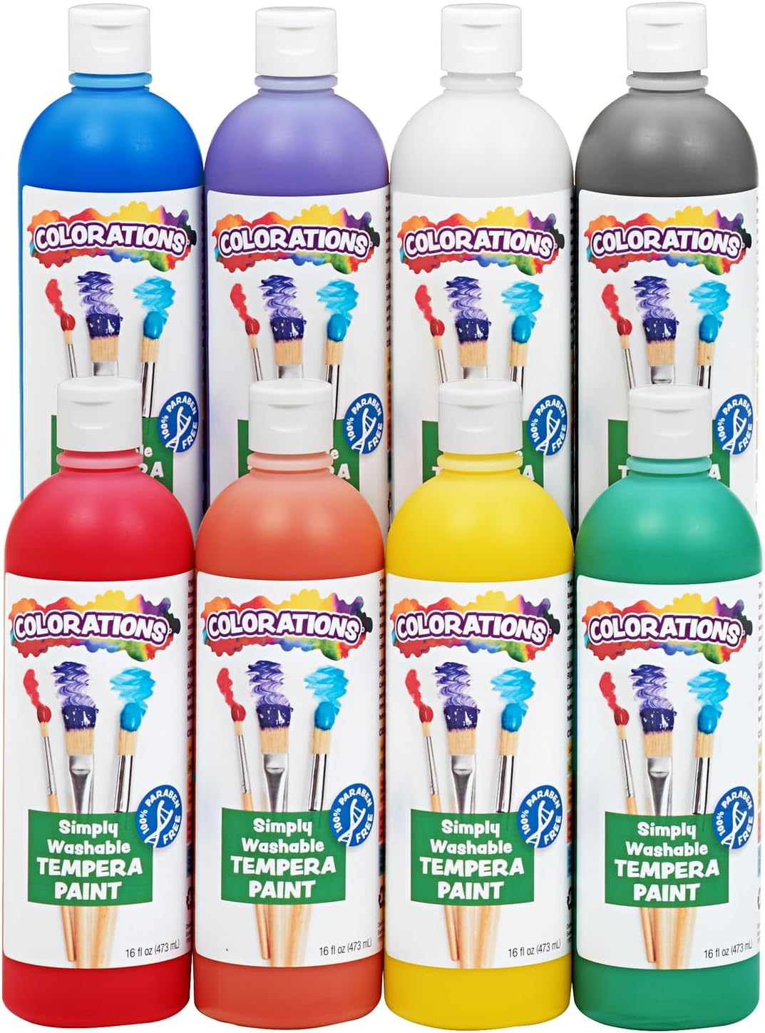 Colorations Washable Tempera Paint Set, Rainbow Plus 8 Pack