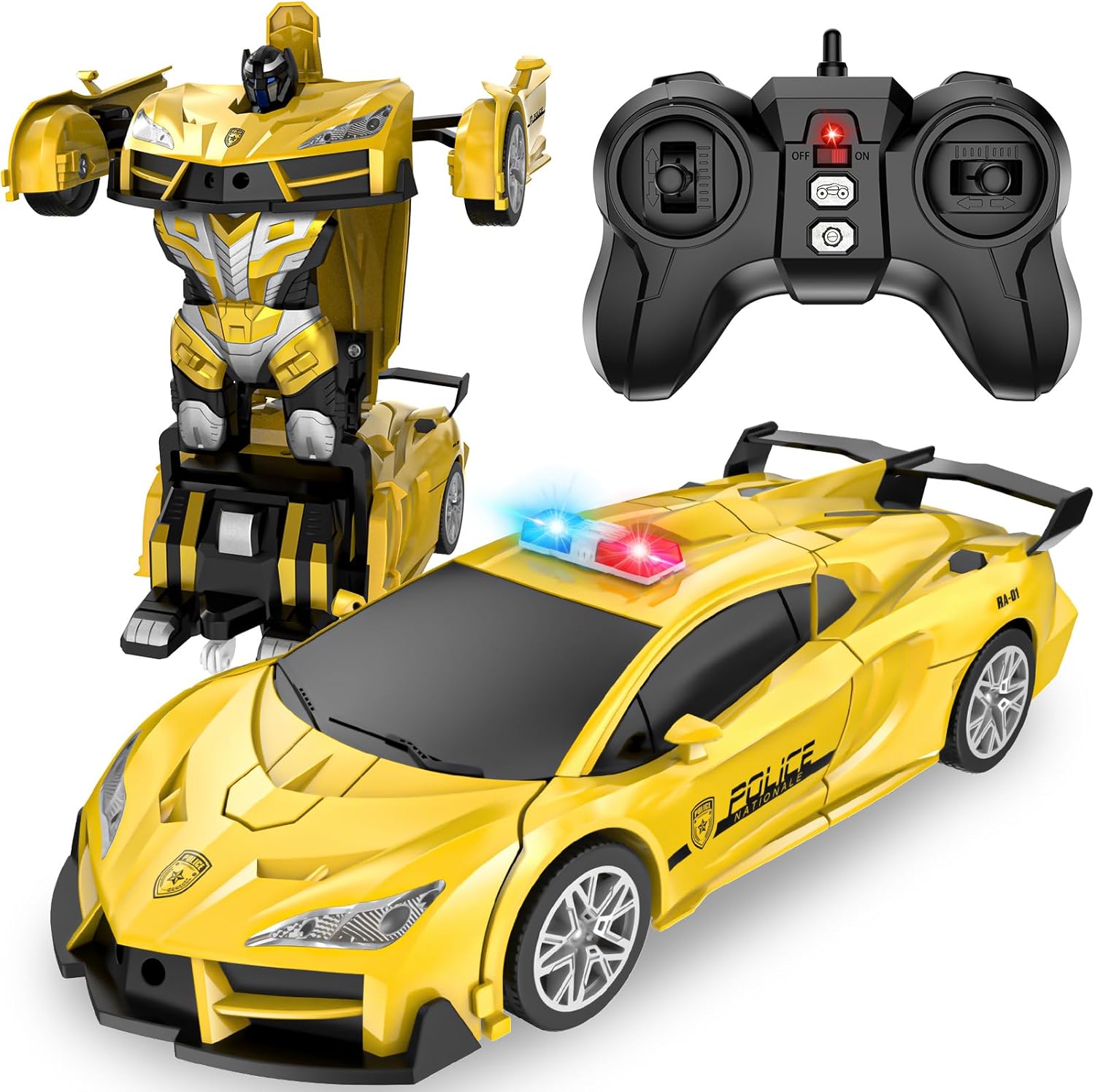 Transforming Police RC Car with LED Lights | One-Button Deformation!
