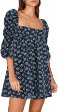 Flattering Women's Square Neck Dress with Puff Sleeves from EXLURA